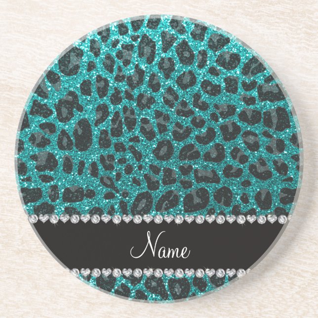 Det anpassade namnet "smart aqua glitter leopard" underlägg (Framsidan)