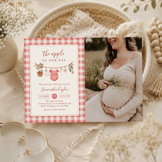 Det Äpple Vårt Öga Klädstreck Baby Shower Foto Inbjudningar