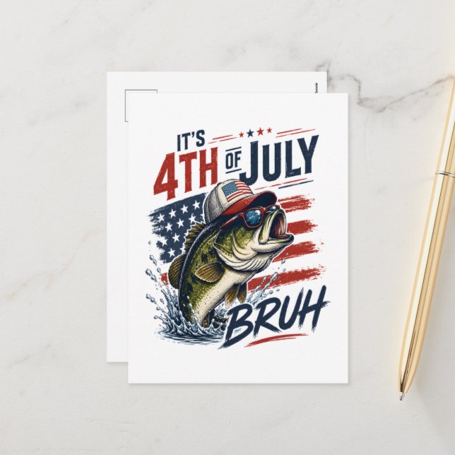 Det är 4 juli Bas Brute Fiske Helg Vykort (Fram/Back In Situ)