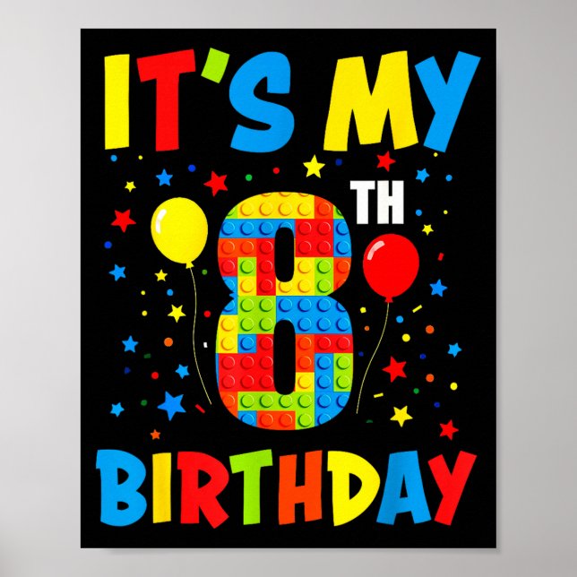 Det är 8-årsdagen 8 år gamla byggblock barn poster (Framsidan)