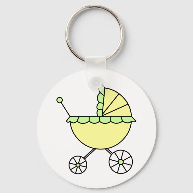 Det är A Baby! Gult Grönt Baby Carriage Nyckelring (Framsida)