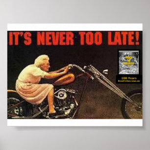 DET är ALDRIG FÖR SENT - grannyen på den Harley Poster