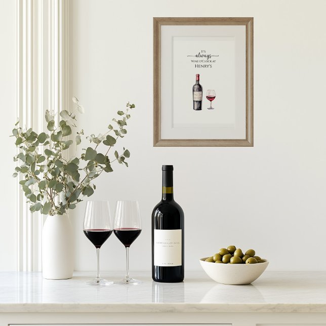 Det är Alltid Rött Vin o'Clock Tid Konst Poster (Red Wine o'clock art poster)