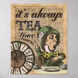 "Det är alltid tetid" Mad Hatter Dictionary Art Poster