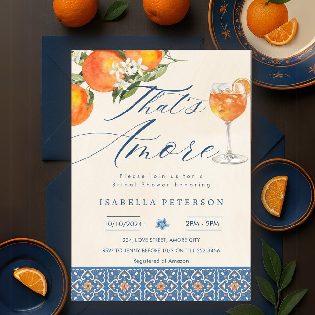 Det är Amore Aperol Spritz Italienska Möhippan Inbjudningar (That's Amore Aperol Spritz Italian Bridal Shower Invitation)