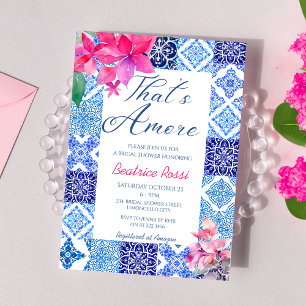 Det är Amore Blue Tiles Blommigt Möhippa Inbjudningar