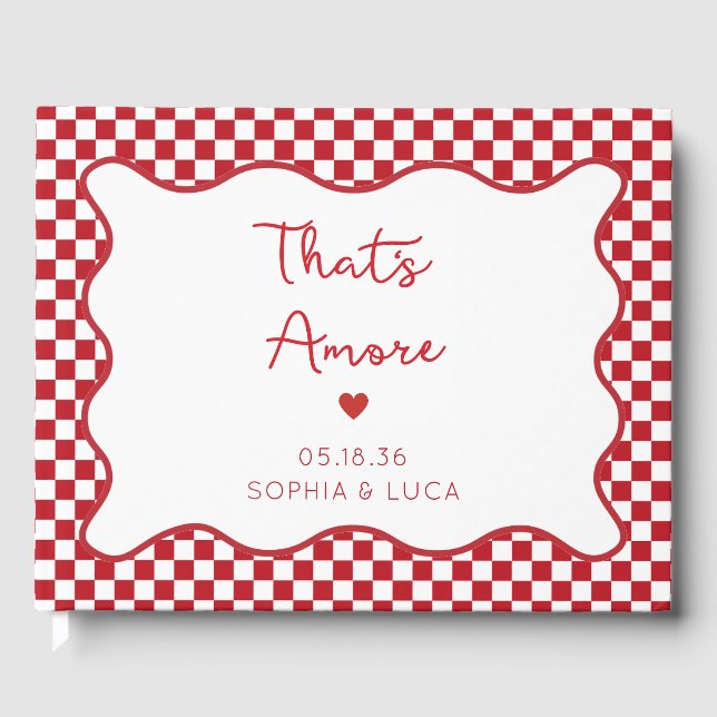 "Det är Amore" Chic Red Checkered Italy Bröllop Gästböcker (Framsida)
