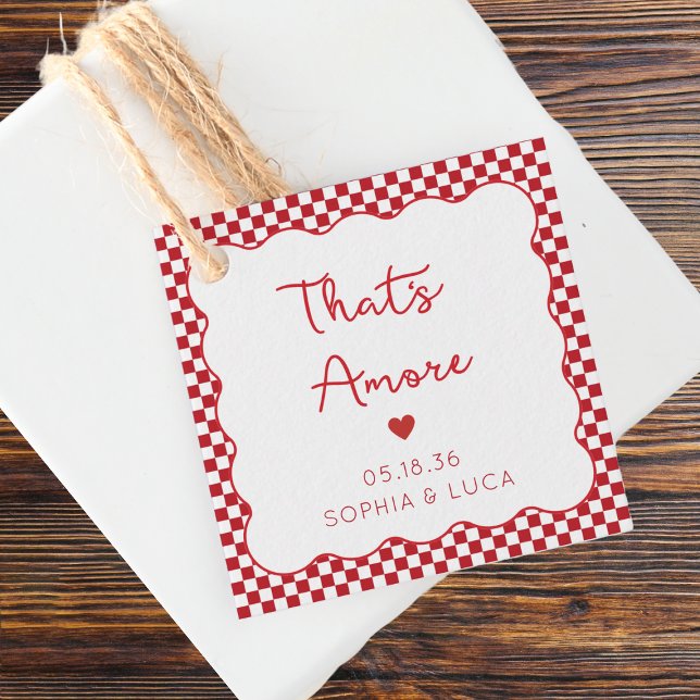 "Det är Amore" Chic Red Checkered Italy Bröllop Gåvor Etiketter (Skapare uppladdad)