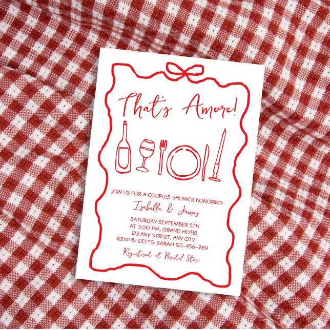 Det är Amore Hand plockade Italiana Par Shower Inbjudningar (that's amore italian hand drawn red handwritten couples shower)