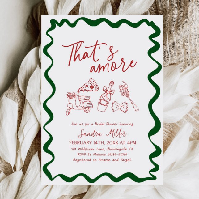Det är Amore Handritad Italiensk Bröllopsdusch Inbjudningar (That's amore italian bridal shower invitation)