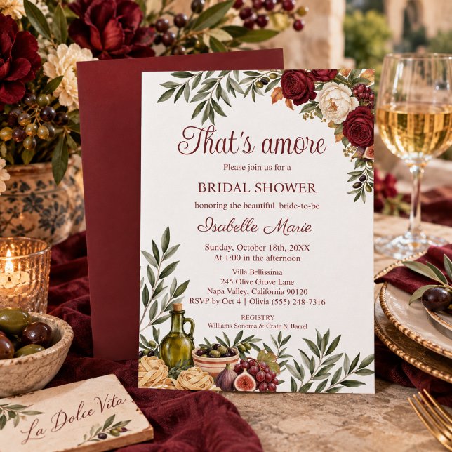 Det är Amore Höst Bröllopsfest Inbjudningar (Elegant Watercolor Italian That's amore bridal shower Invitation)