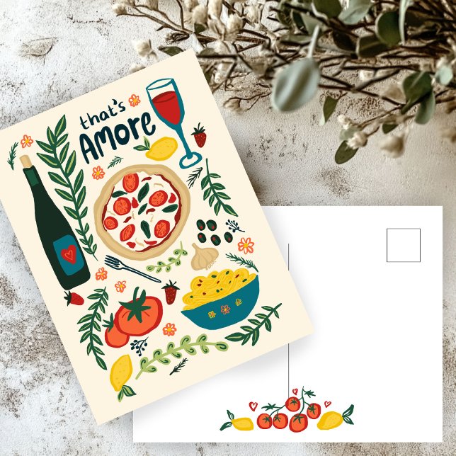 Det är Amore Italiana Food Valentine Kärlek Whimsi Vykort (That's Amore Italian Food Valentine Love Whimsical Postcard
)