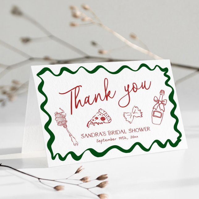 Det är Amore Italiana Kärlek och Pizza Möhippa Tack Kort (That's amore italian bridal shower thank you card with love and pizza theme)