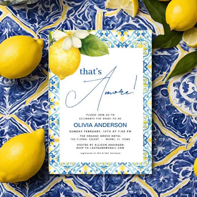 Det är Amore Italiana Lemon Blue Tile Möhippa Inbjudningar (Skapare uppladdad)