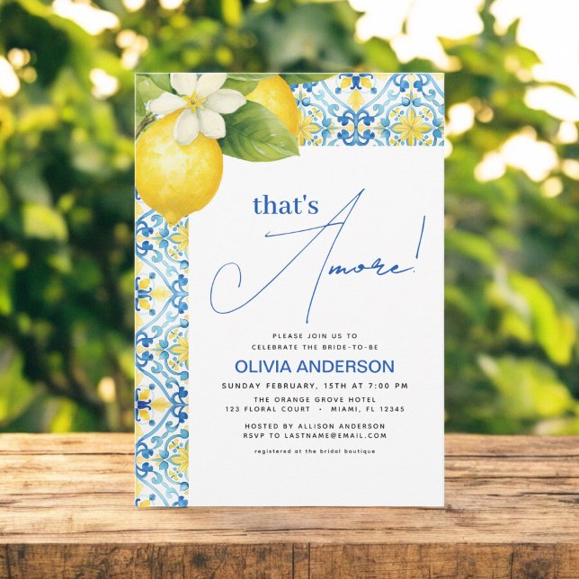 Det är Amore Italiana Lemon Blue Tile Möhippa Inbjudningar (Skapare uppladdad)