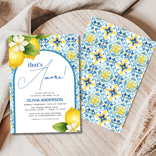 Det är Amore Italiana Lemon Blue Tile Möhippa Inbjudningar (Skapare uppladdad)