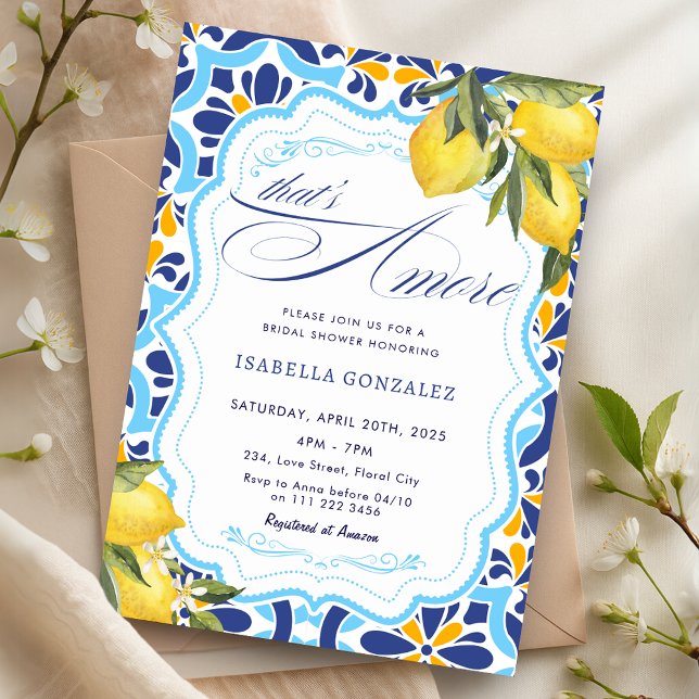 Det är Amore Italiana Majolica Tiles Möhippa Inbjudningar (That's Amore Italian Majolica Tiles Bridal Shower Invitation)