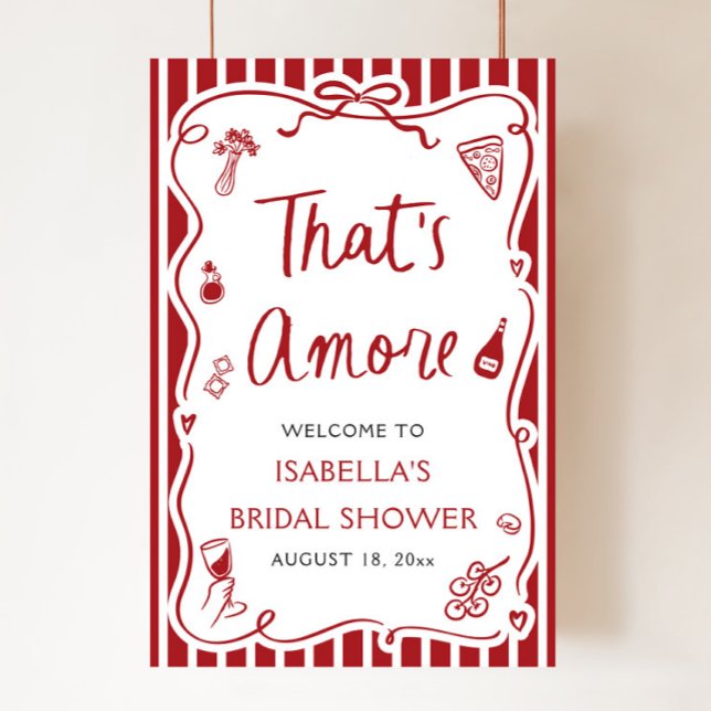 Det är Amore Italias Red Möhippa Välkommen Poster (Modern That's Amore Red Italian Pizza Pasta Wine Bridal Shower Welcome Sign)