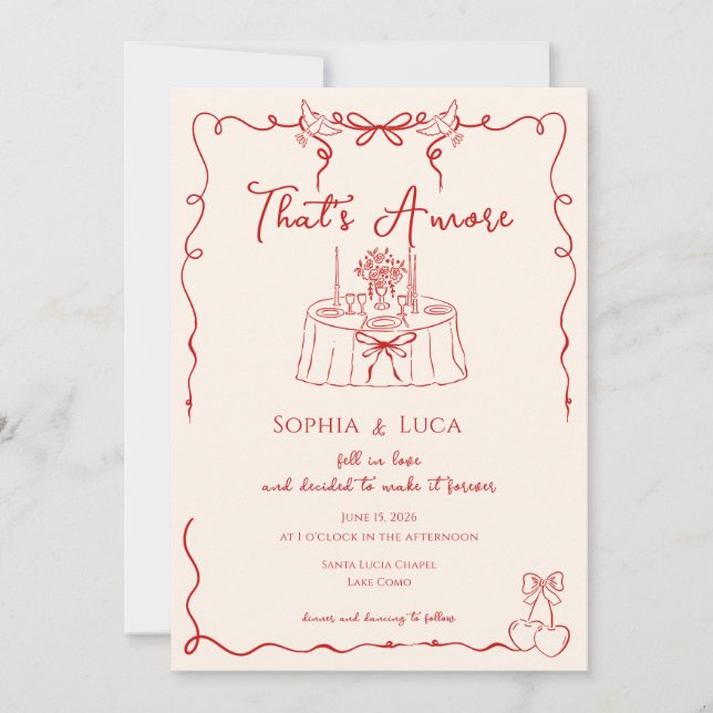 Det är Amore italiensk Whimsical handritad Bröllop Inbjudningar (Framsida)