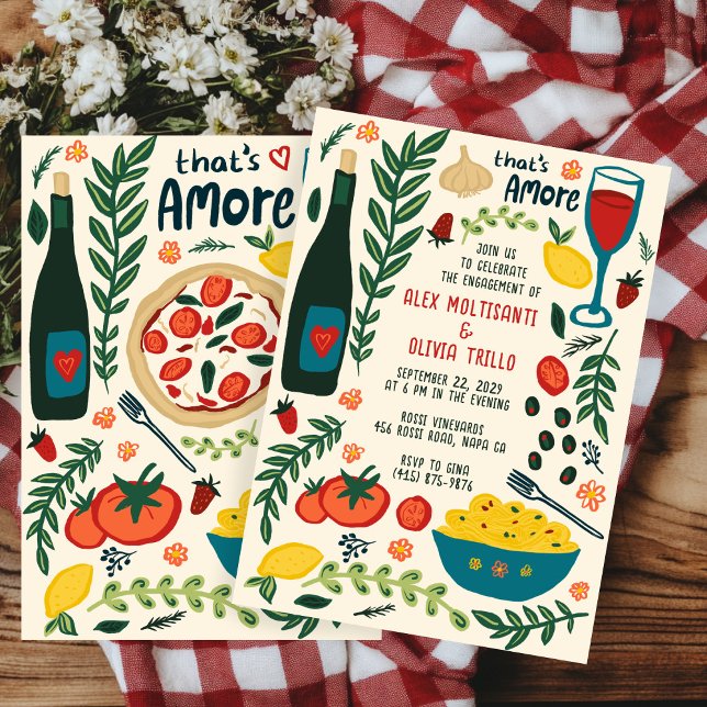 Det är Amore Italienska mat CUSTOM Förlovningsfest Inbjudningar (That's Amore Italian Food CUSTOM Engagement Party Invitation
)