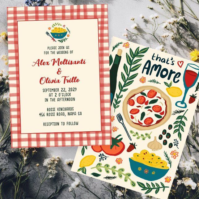 Det är Amore Italienska mat CUSTOM Plaid Bröllop Inbjudningar (That's Amore Italian Food CUSTOM Plaid Wedding Invitation
)
