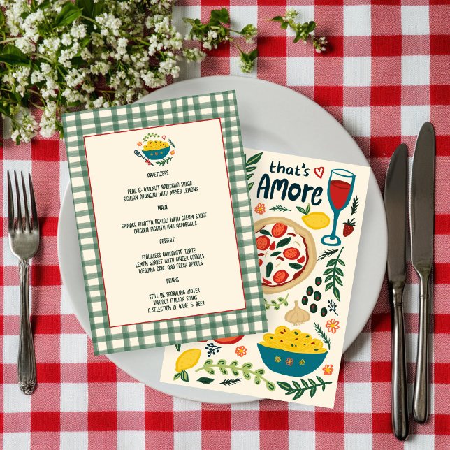 Det är Amore Italienskt mat Kärlek Whimsical Anpas Meny (That's Amore Italian Food Love Whimsical CUSTOM Plaid Hand-drawn Menu
)