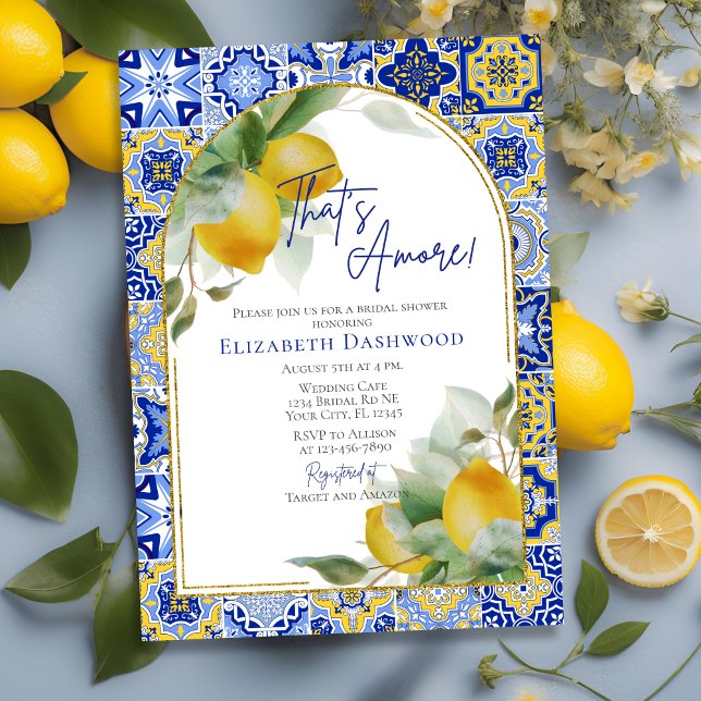 Det är Amore Italy Blue Tile Lemon Möhippa Inbjudningar (Skapare uppladdad)