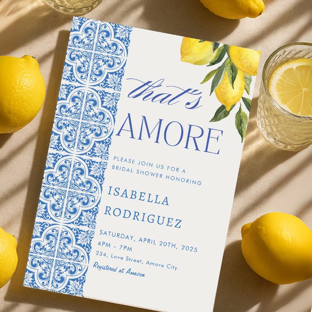 Det är Amore Italy Blue Tiles Möhippa Inbjudningar (That's Amore Italian Blue Tiles Bridal Shower Invitation)