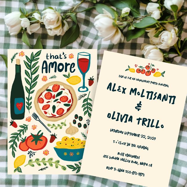 Det är Amore Italy Food Förlovning Shower ANPASSNI Inbjudningar (That's Amore Italian Food Engagement Wedding Shower CUSTOM Invitation Couples Pizza Wine
)