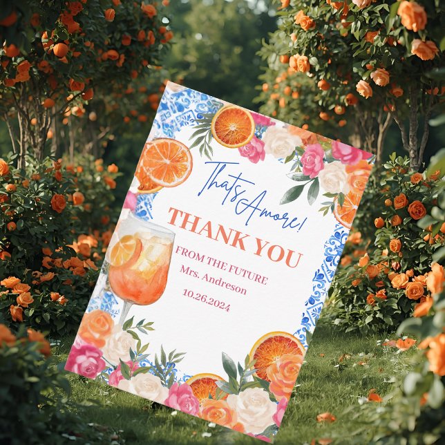 Det är amore medelhavsinspirerade blå kakel bröllo tack kort (Skapare uppladdad)