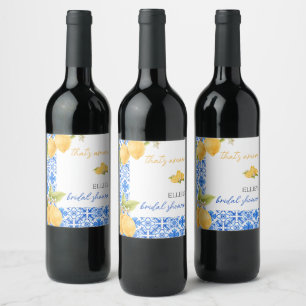 Det är amore   Mediterrenea citron bröllopsdusch Vinflaska Etikett