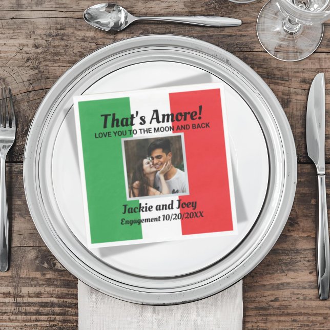 Det är Amore! Personlig italiensk händelse för par Pappersservett (That's Amore Italian Flag Custom Photo and Wording Napkin for Engagement, Wedding and more)