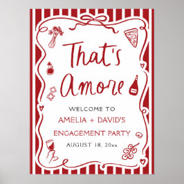 Det är Amore Röd Italiensk Förlovningsfest Välkomm Poster