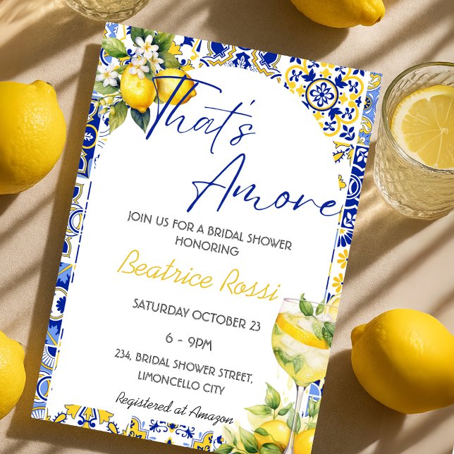 Det är Amore Spritz Italienska Tiles Möhippa Inbjudningar (That's Amore Spritz Italian Tiles Bridal Shower Invitation)