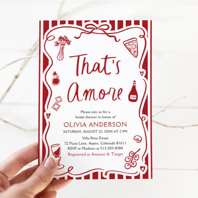 Det är Amore Whimsical Italiana Pizza Möhippa Inbjudningar (Watercolor That's Amore Whimsical Italian Pizza Bridal Shower Invitation)