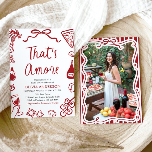 Det är Amore Whimsical Italiana Pizza Möhippa Inbjudningar (Watercolor That's Amore Whimsical Italian Pizza Wine Bridal Shower Invitation)