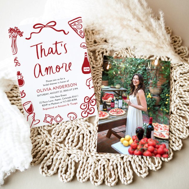 Det är Amore Whimsical Italiana Pizza Möhippa Inbjudningar (Watercolor That's Amore Whimsical Italian Pizza Wine Bridal Shower Invitation)