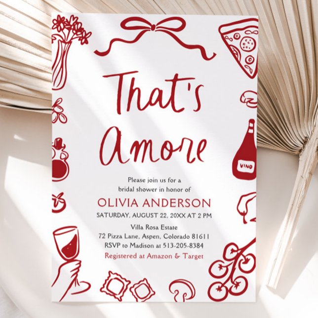 Det är Amore Whimsical Italiana Pizza Möhippa Inbjudningar (Watercolor That's Amore Whimsical Italian Pizza Wine Bridal Shower Invitation)