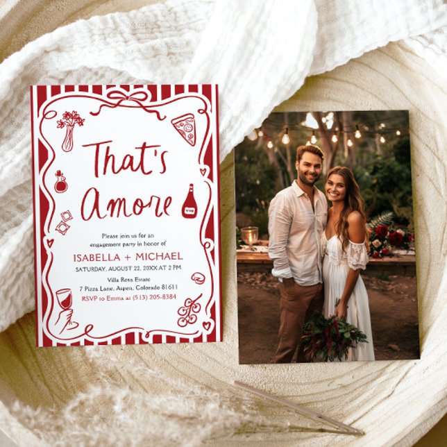 Det är Amore Whimsical Italias Förlovningsfest Inbjudningar (Watercolor That's Amore Whimsical Italian Engagement Party Invitation)