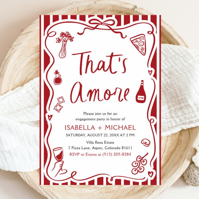 Det är Amore Whimsical Italias Förlovningsfest Inbjudningar (Watercolor That's Amore Whimsical Italian Engagement Party Invitation)