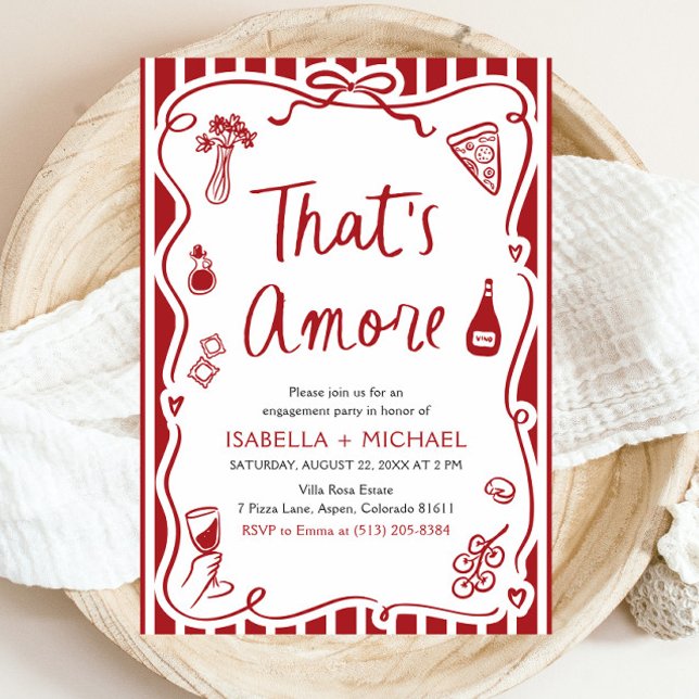 Det är Amore Whimsical Italias Förlovningsfest Inbjudningar (Watercolor That's Amore Whimsical Italian Engagement Party Invitation)