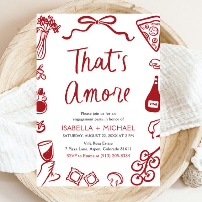 Det är Amore Whimsical Italias Förlovningsfest Inbjudningar (Watercolor That's Amore Whimsical Italian Engagement Party Invitation)