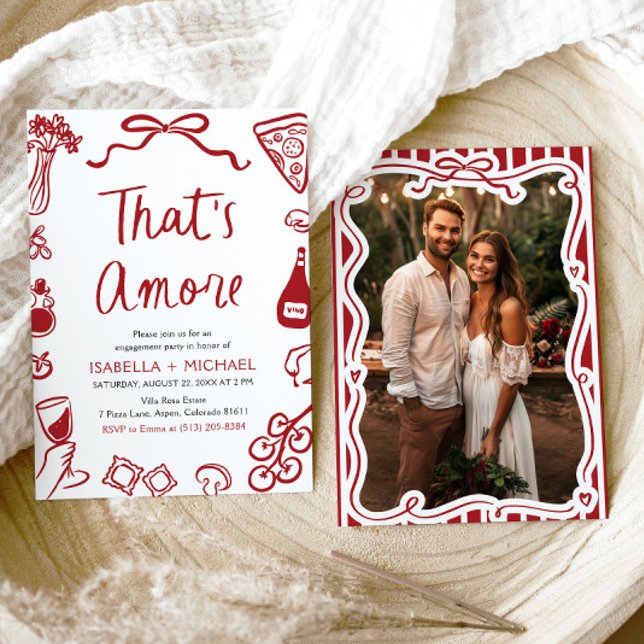 Det är Amore Whimsical Italias Förlovningsfest Inbjudningar (Watercolor That's Amore Whimsical Italian Engagement Party Invitation)