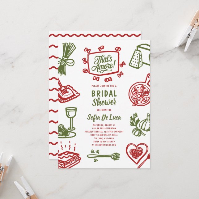 Det är Amore Whimsical Pasta Möhippa Inbjudningar (Fram/Back In Situ)