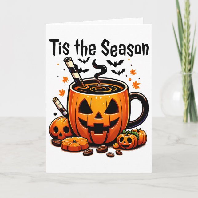 Det Är Årstiden Halloween Pumpa Kryddkaffe Än Kort (Framsida)