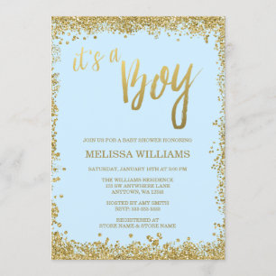 Det är baby shower för glitter för pojkeblåttFaux Inbjudningar