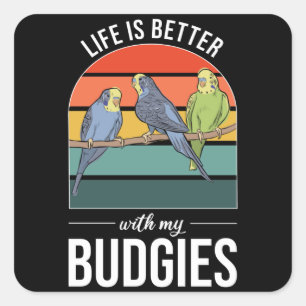 Det är bättre med Budgies Budgie Bird Fyrkantigt Klistermärke