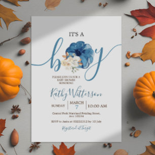 Det är Boy Navy Pumpkin Rustic Blommigt Baby Showe Inbjudningar