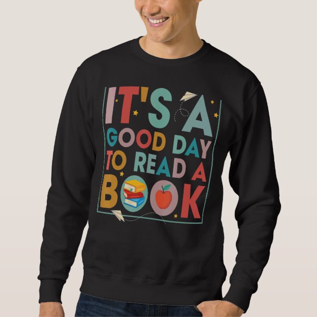 Det är Bra dag att läsa Bok Bibliotek 2 Lång Ärmad Tröja (Framsida)