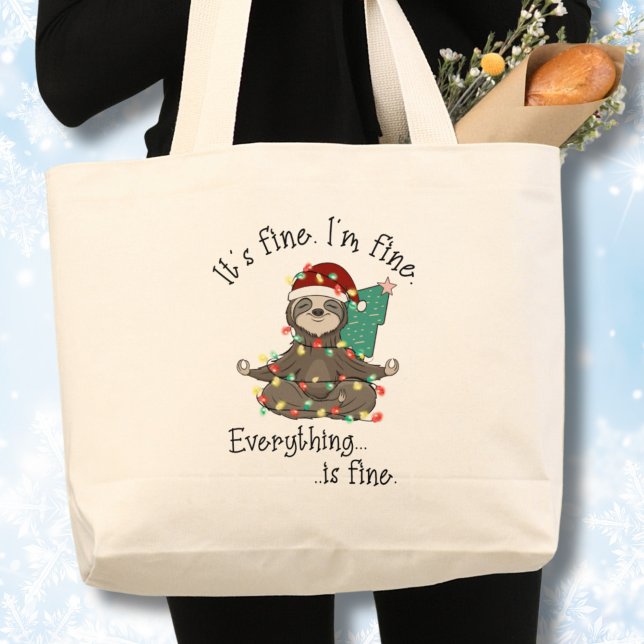 Det är Bra, jag är Bra, roligt jul Jumbo Tygkasse (Meditating sloth, Funny Christmas stress free tote bag)